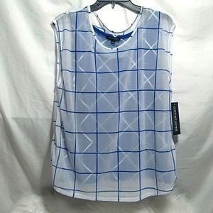 (X-53) SALE! NWT Classy Notations Sleeveless Royal Cage Print Career Sheer Tank